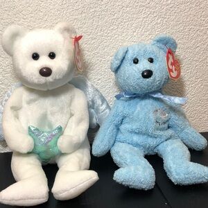 Ty Beanie Babies White and Blue Plush Bear Duo